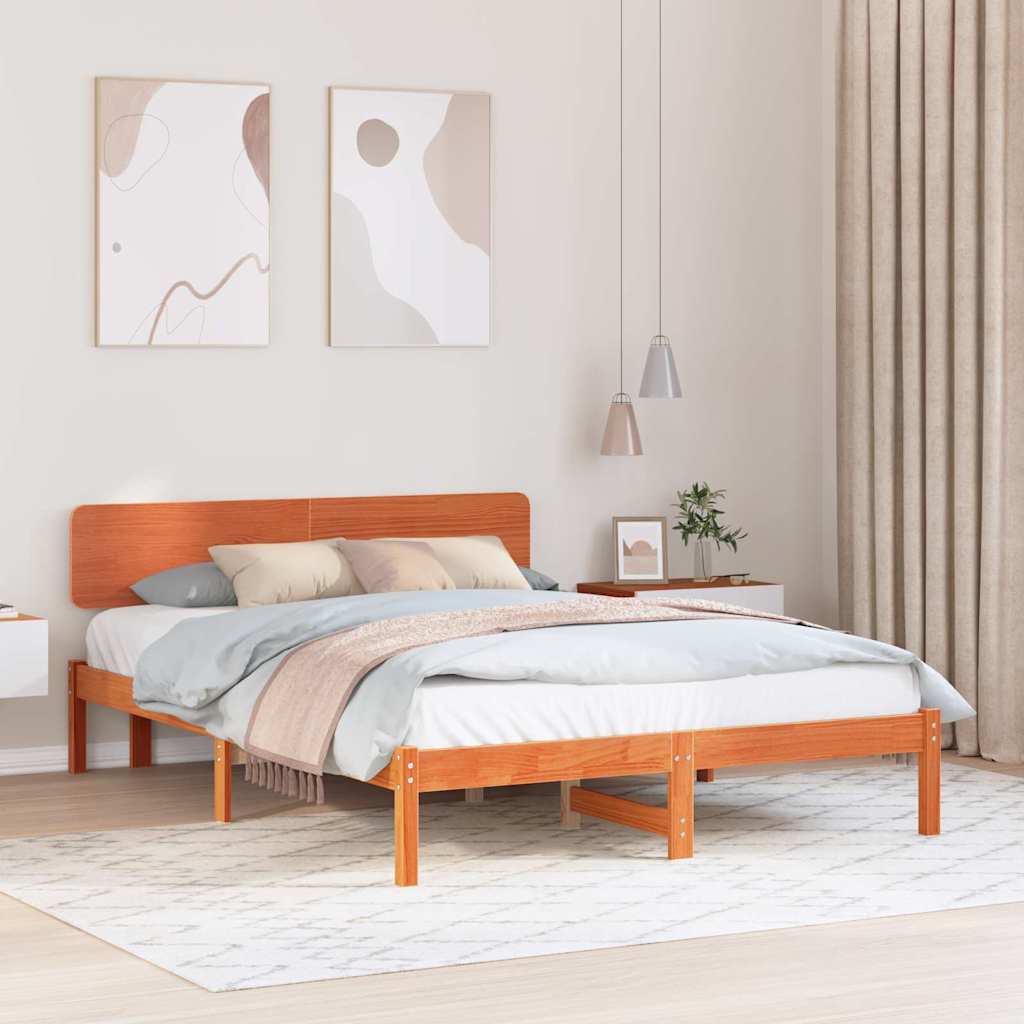 Sengestel med hovedgærde Voks brun 200 x 200 cm Massiv fyrretræ