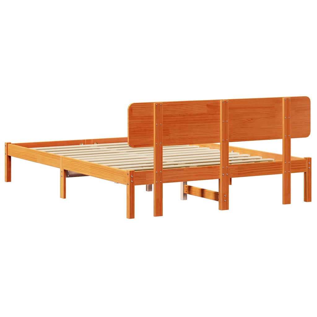 Sengestel med hovedgærde Voks brun 200 x 200 cm Massiv fyrretræ