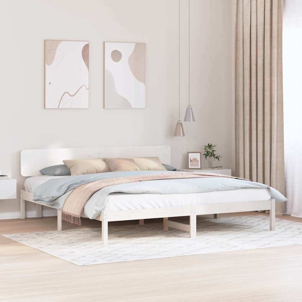 Sengestel med hovedgærde Hvid 180 x 200 cm Massiv fyrretræ