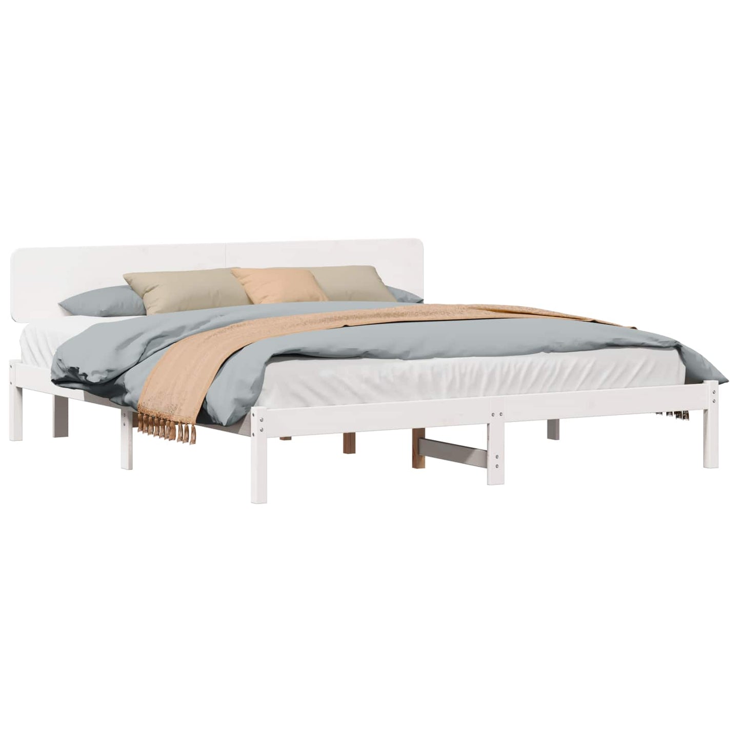 Sengestel med hovedgærde Hvid 180 x 200 cm Massiv fyrretræ