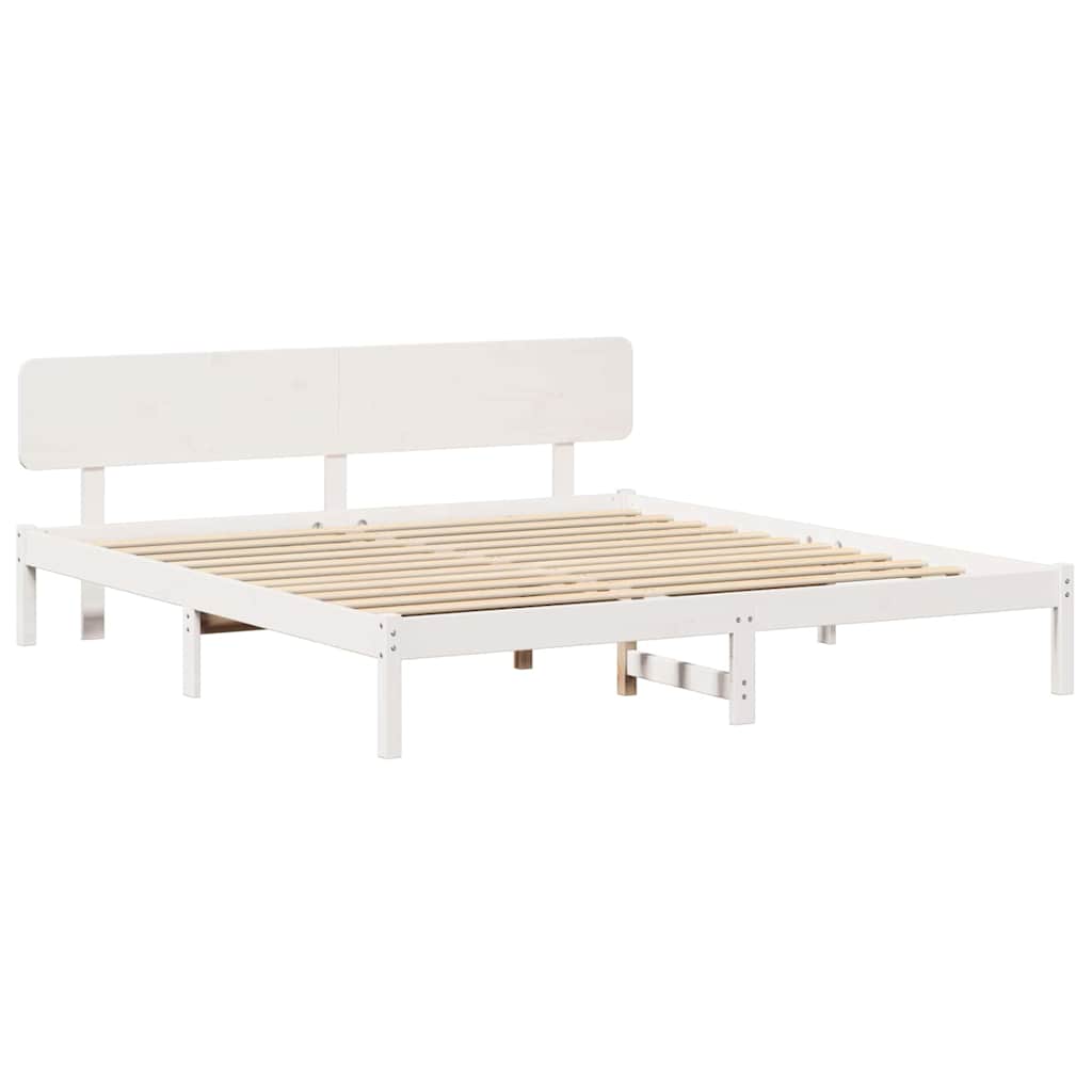 Sengestel med hovedgærde Hvid 180 x 200 cm Massiv fyrretræ