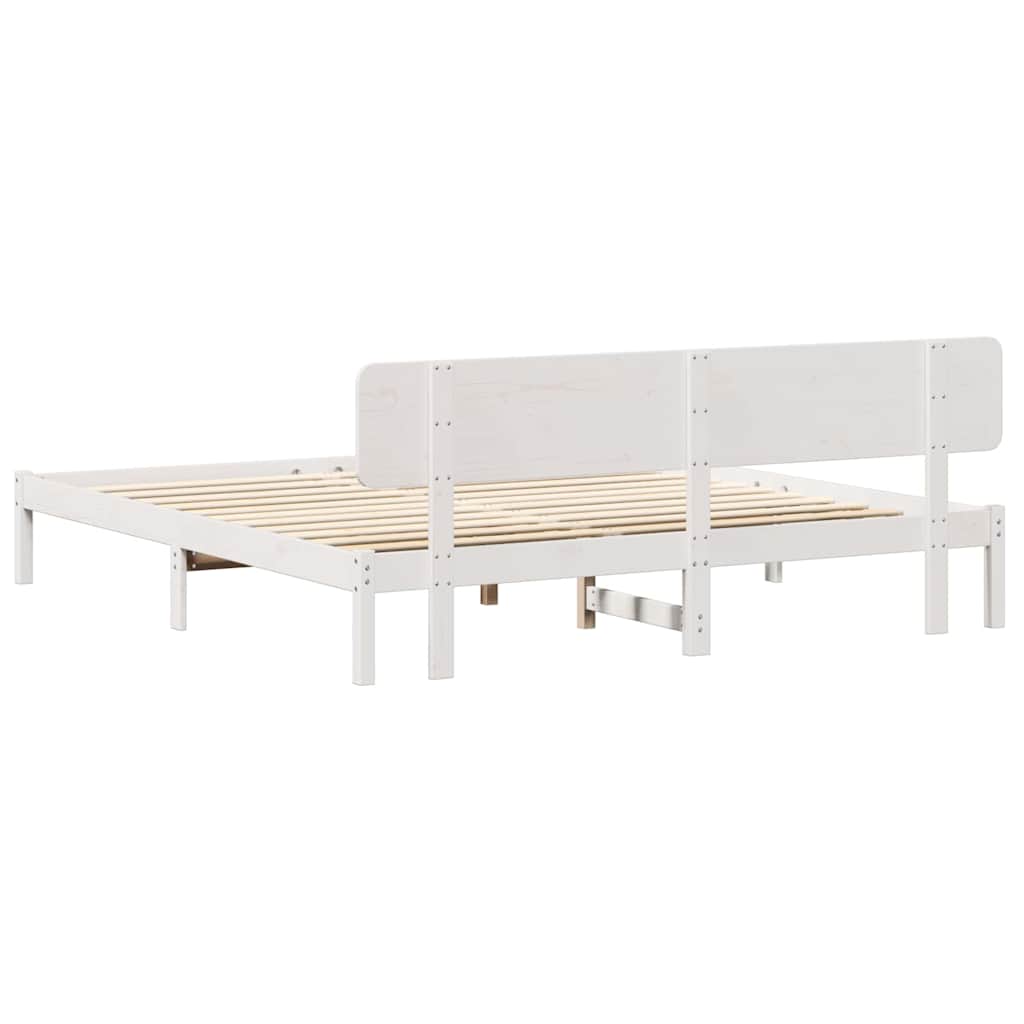 Sengestel med hovedgærde Hvid 180 x 200 cm Massiv fyrretræ