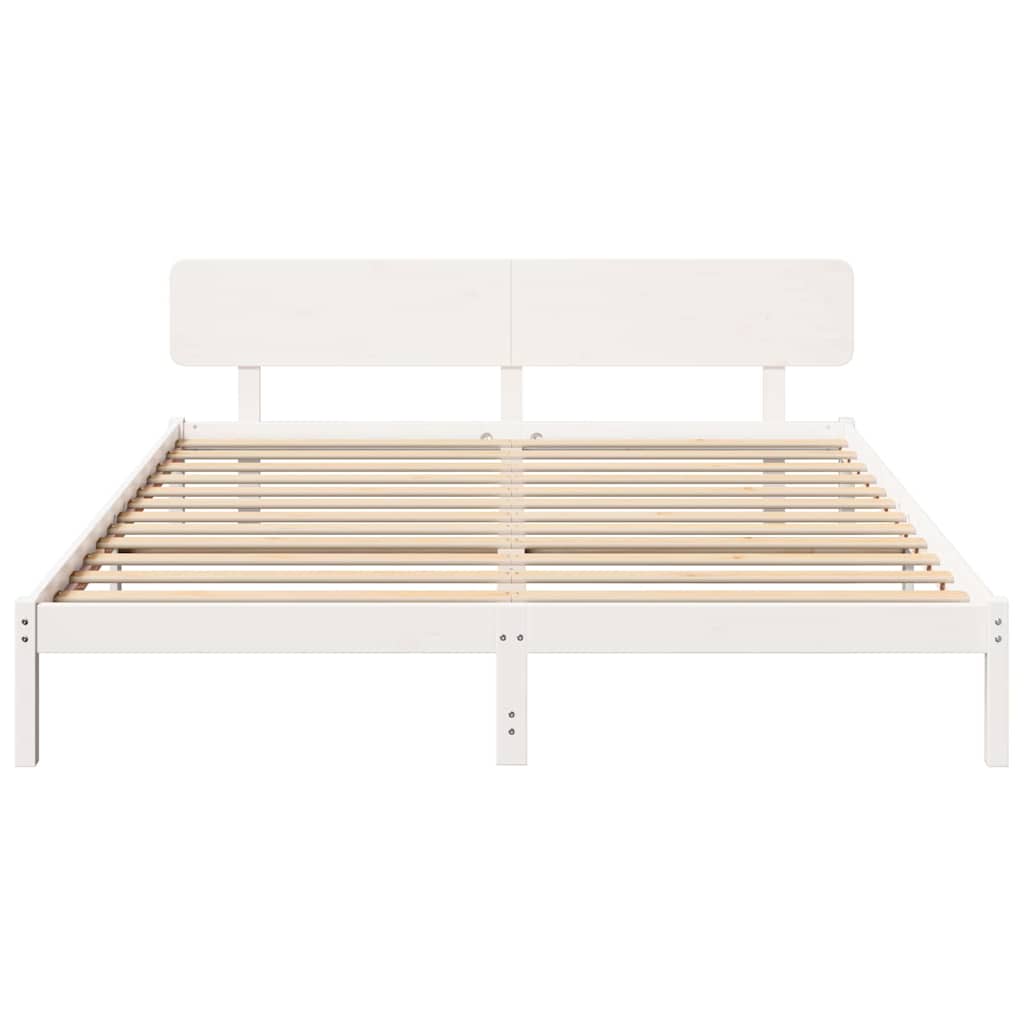 Sengestel med hovedgærde Hvid 180 x 200 cm Massiv fyrretræ