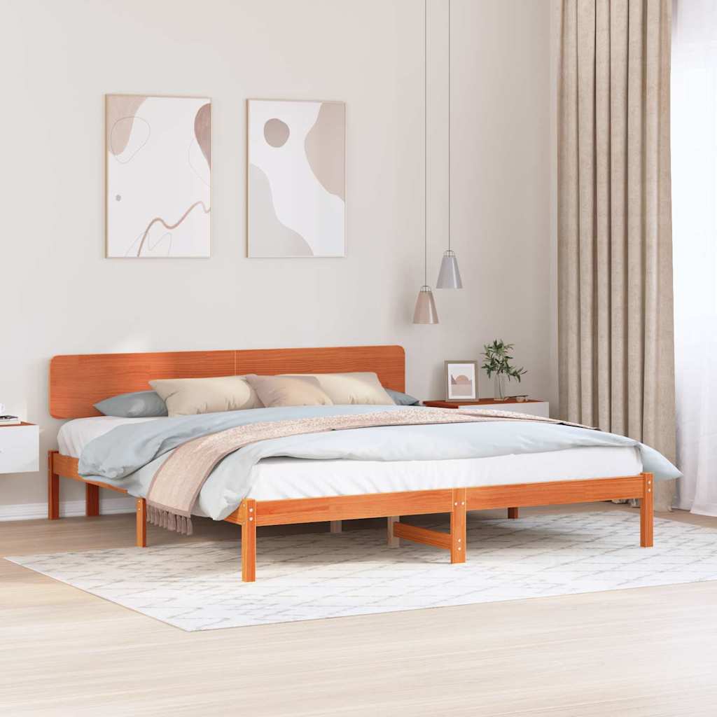 Sengestel med hovedgærde Voks brun 180 x 200 cm Massiv fyrretræ