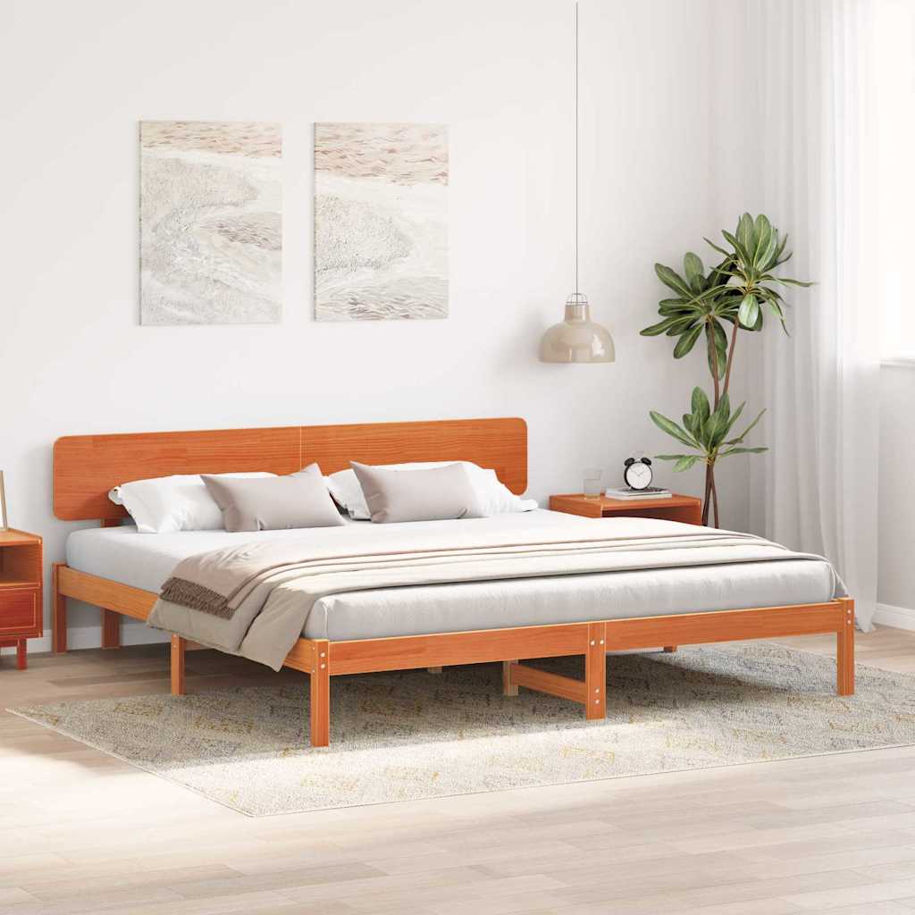Sengestel med hovedgærde Voks brun 180 x 200 cm Massiv fyrretræ