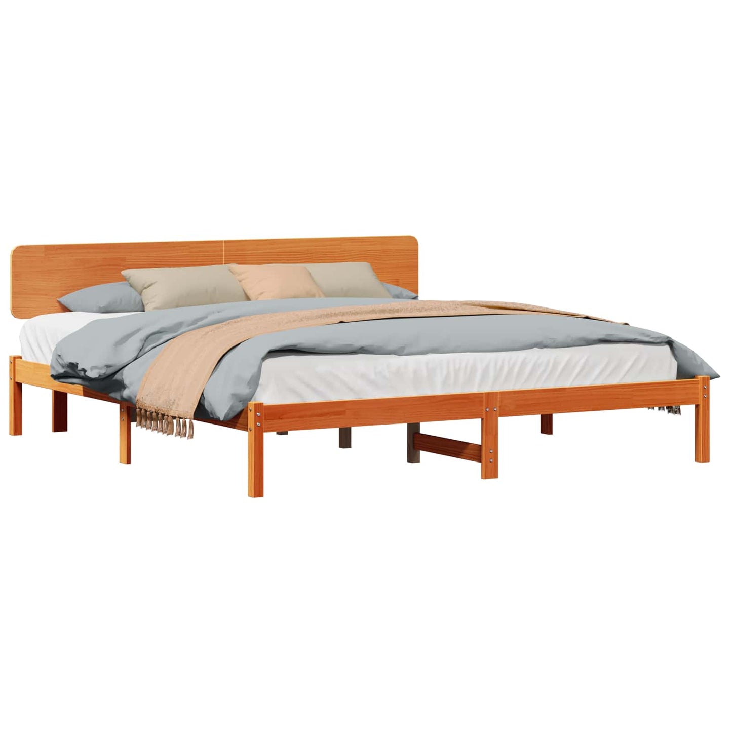 Sengestel med hovedgærde Voks brun 180 x 200 cm Massiv fyrretræ