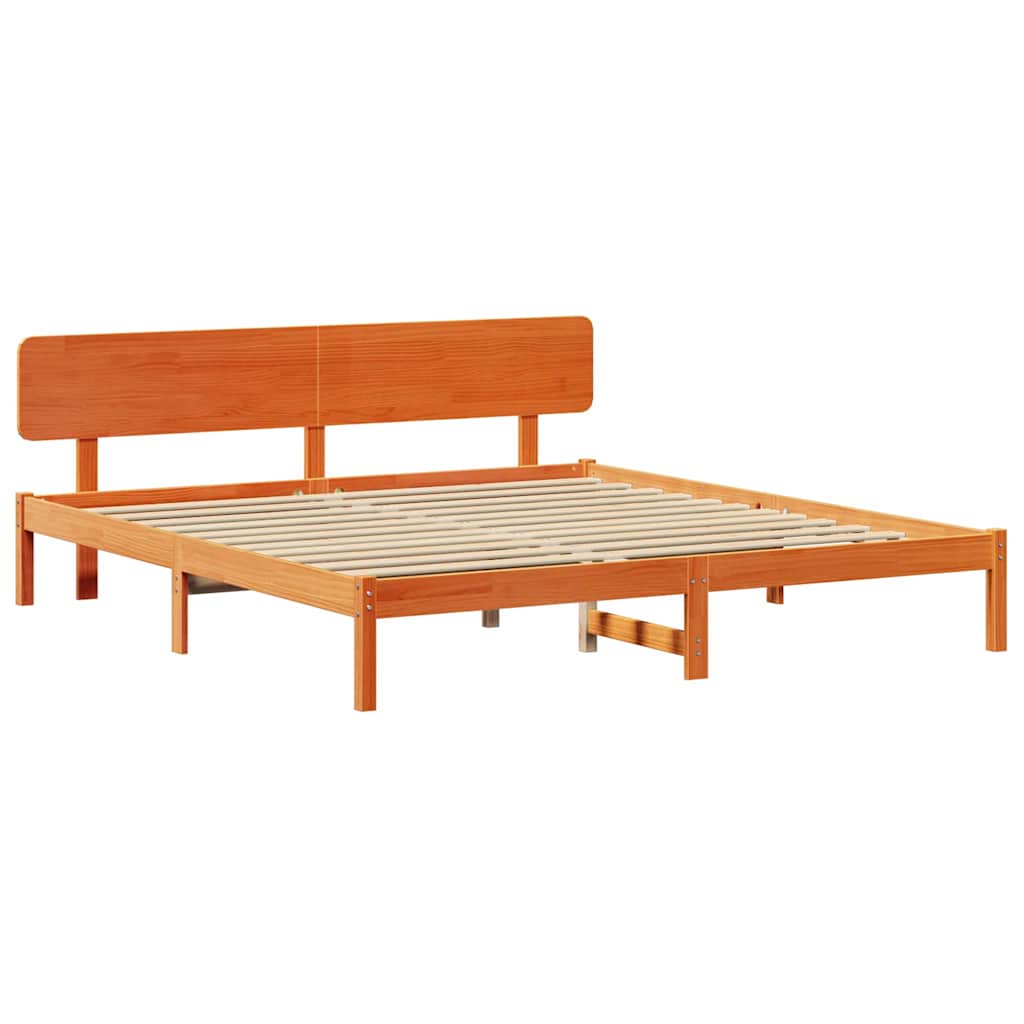 Sengestel med hovedgærde Voks brun 180 x 200 cm Massiv fyrretræ