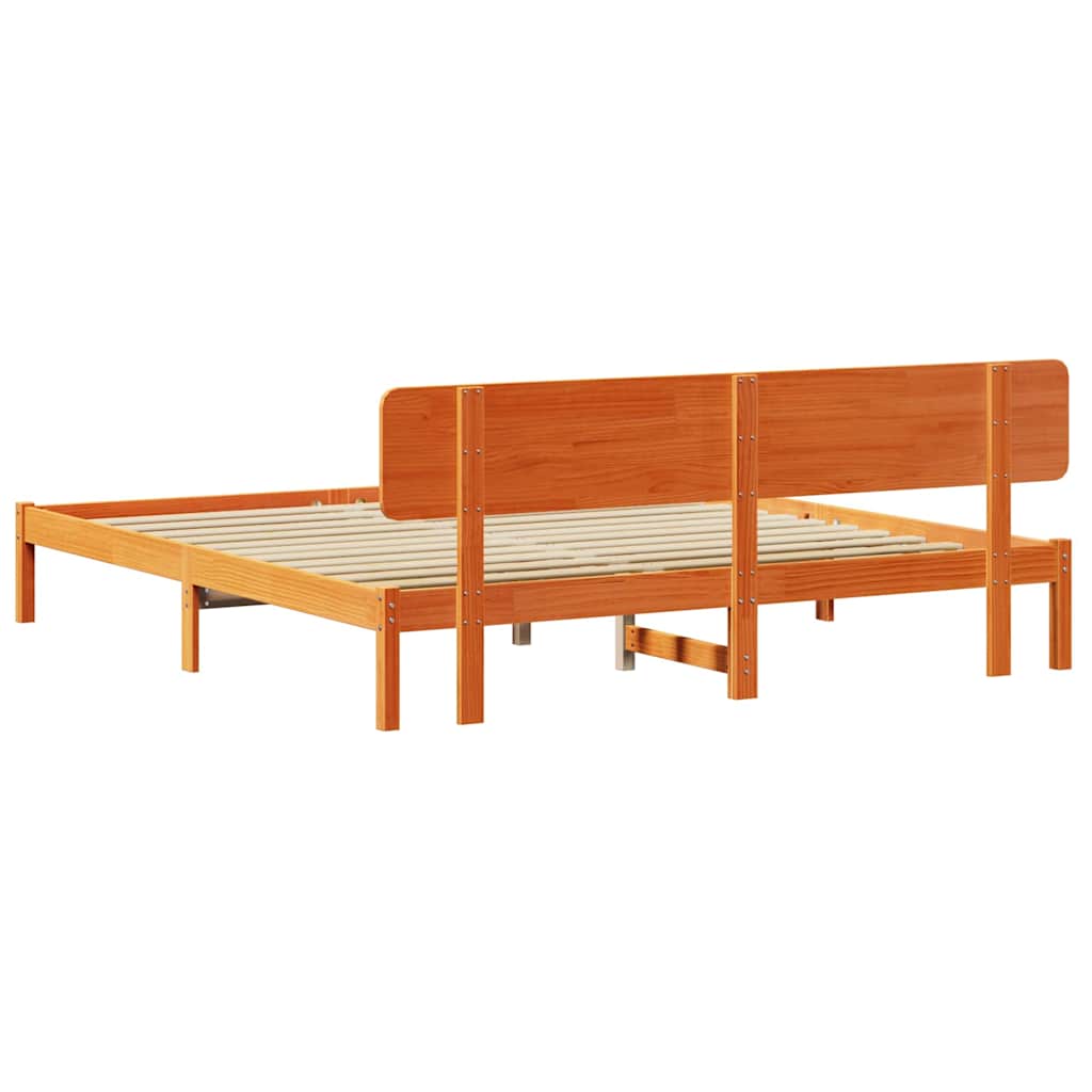 Sengestel med hovedgærde Voks brun 180 x 200 cm Massiv fyrretræ