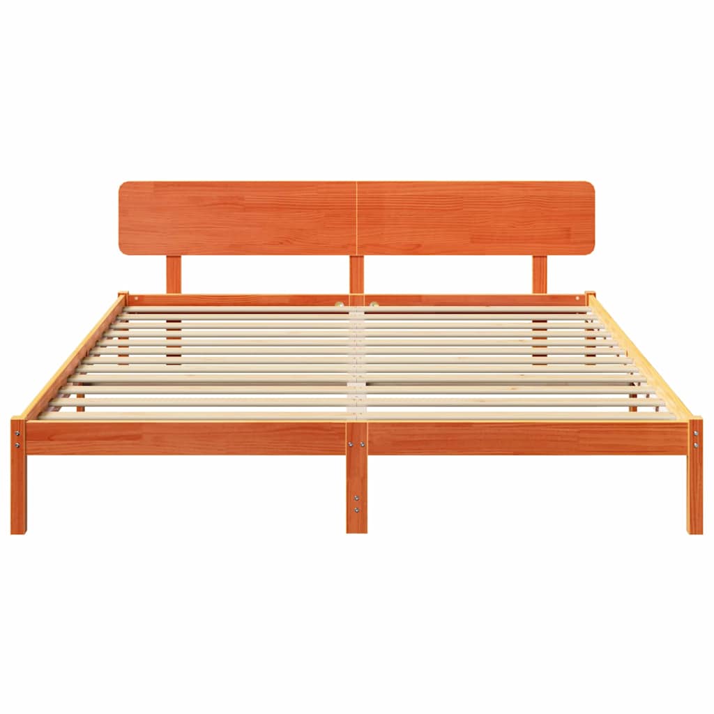 Sengestel med hovedgærde Voks brun 180 x 200 cm Massiv fyrretræ