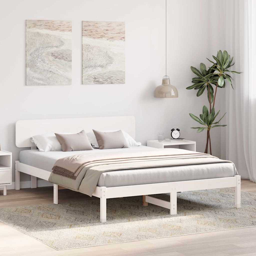 Sengestel med hovedgærde Hvid 160 x 200 cm Massiv fyrretræ