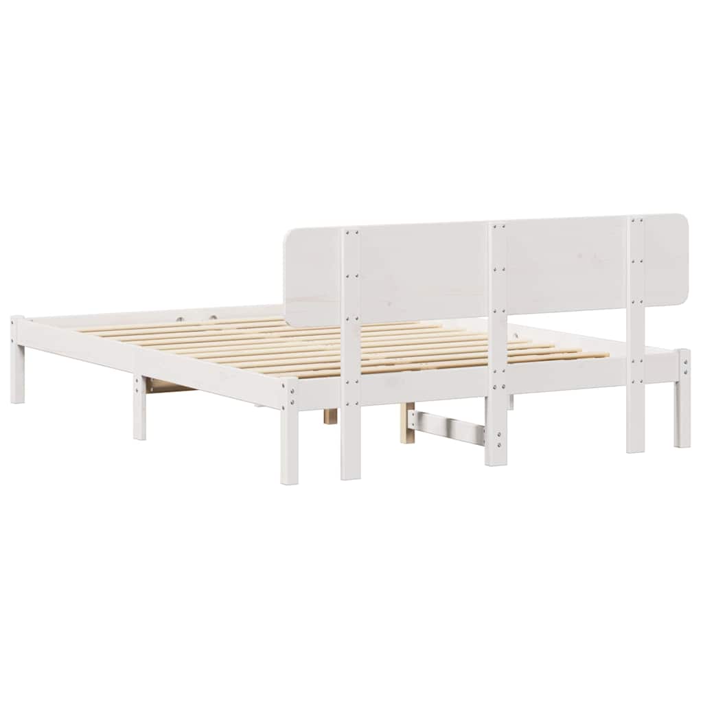 Sengestel med hovedgærde Hvid 160 x 200 cm Massiv fyrretræ