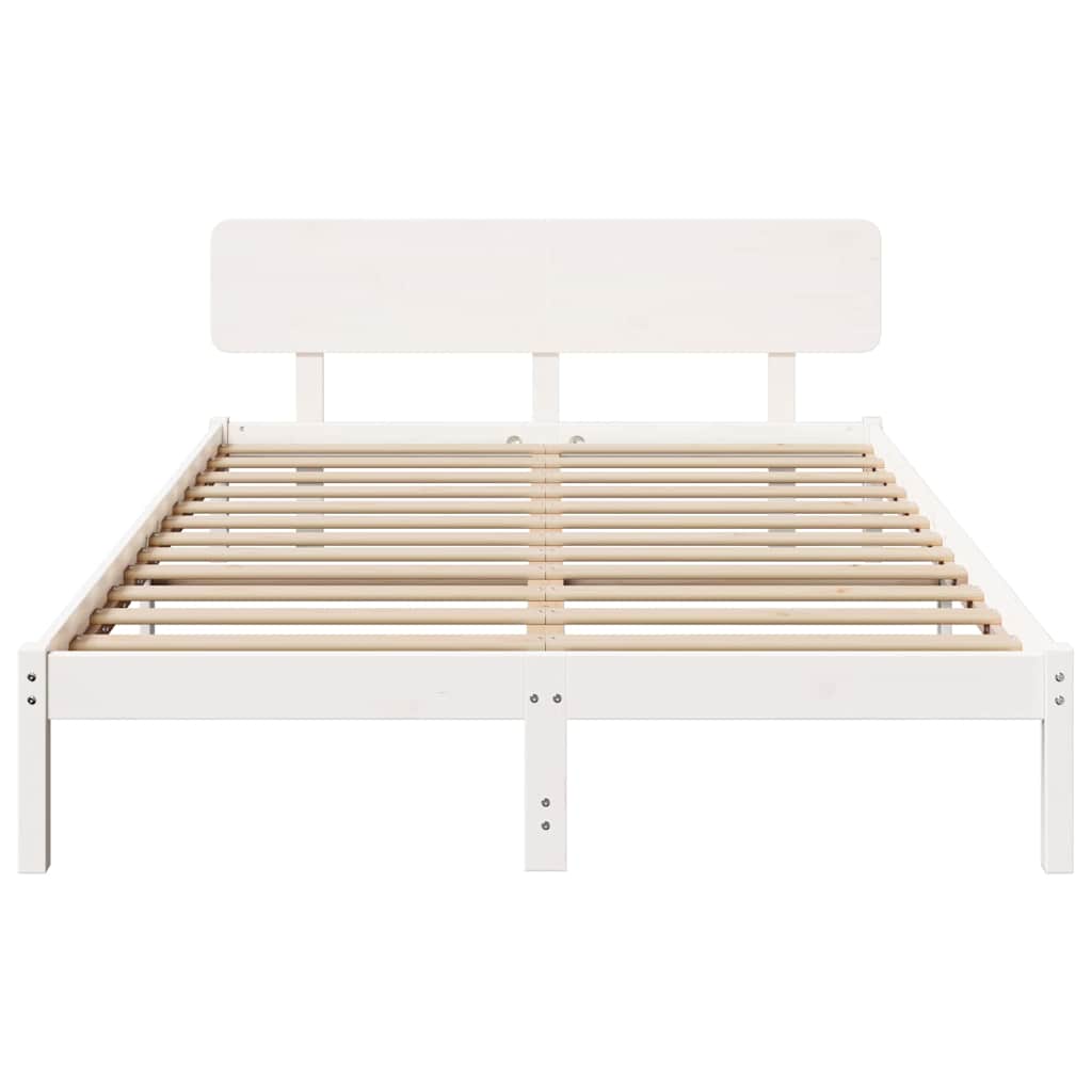 Sengestel med hovedgærde Hvid 160 x 200 cm Massiv fyrretræ