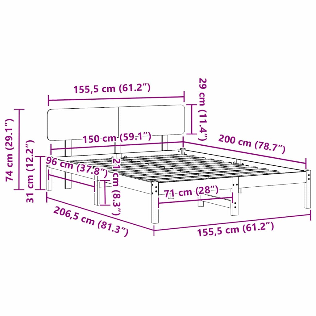 Sengestel Naturfarvet 150 x 200 cm Massiv fyrretræ