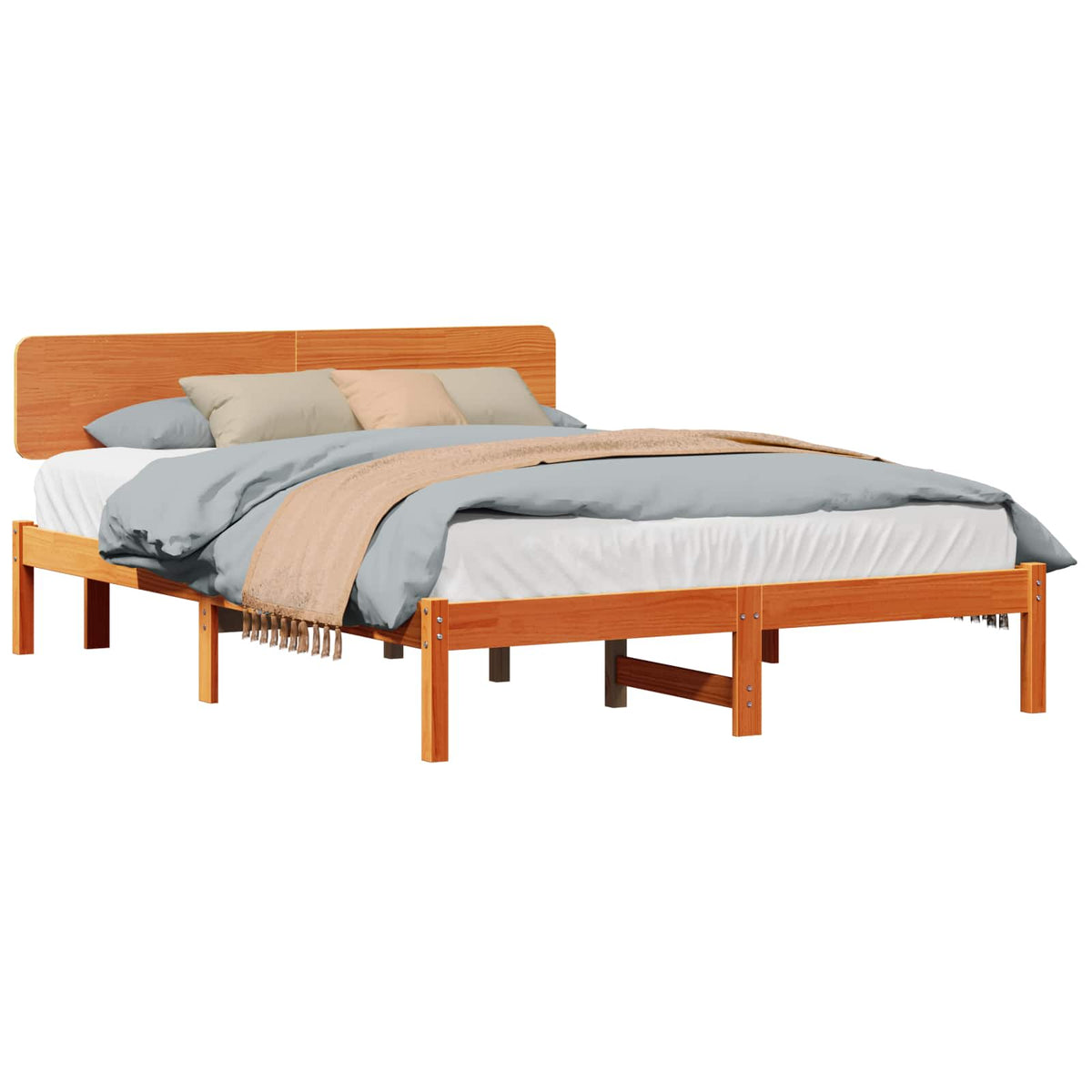 Sengestel med hovedgærde Voks brun 150 x 200 cm Massiv fyrretræ