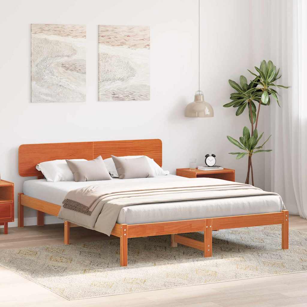 Sengestel med hovedgærde Voks brun 140 x 200 cm Massiv fyrretræ