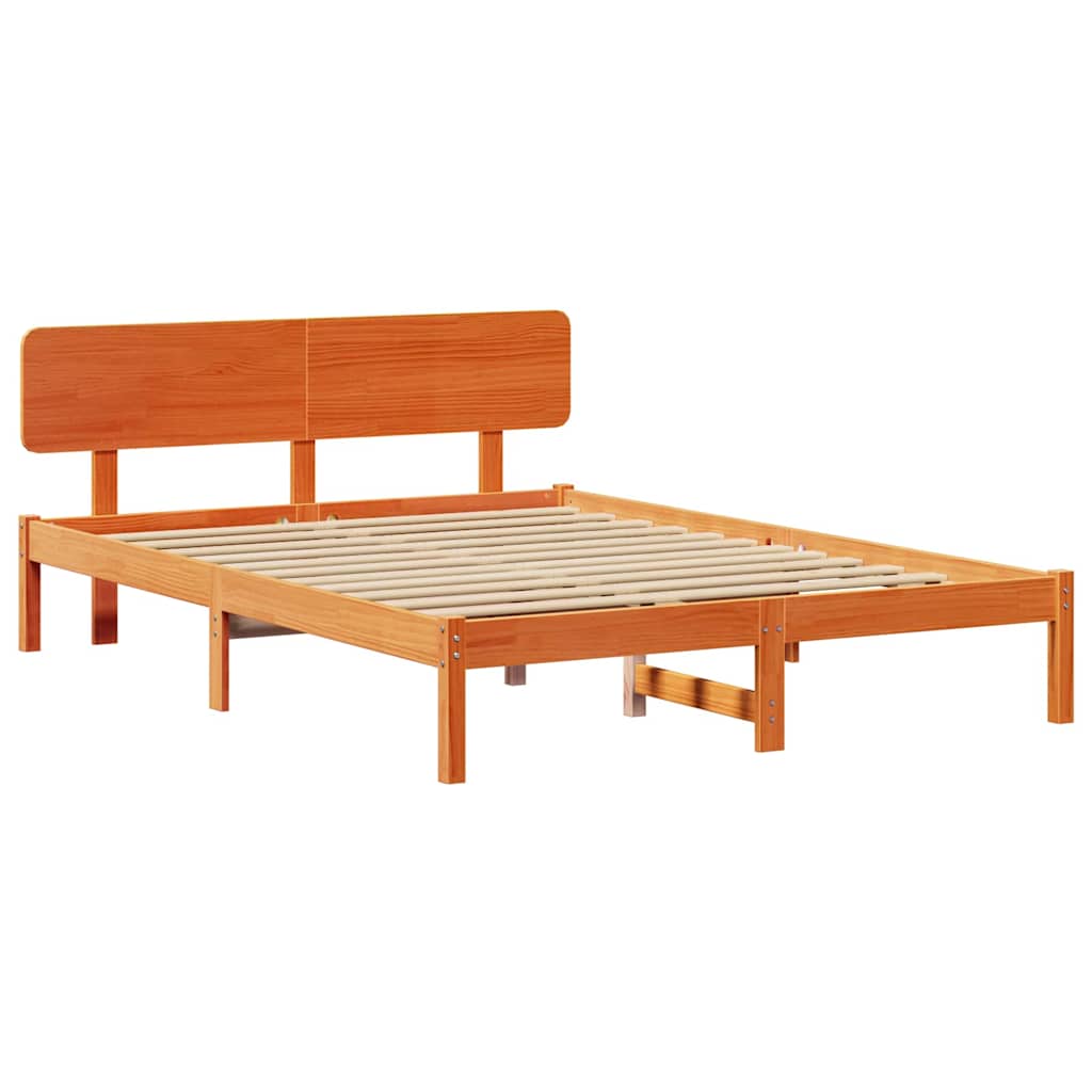 Sengestel med hovedgærde Voks brun 140 x 200 cm Massiv fyrretræ