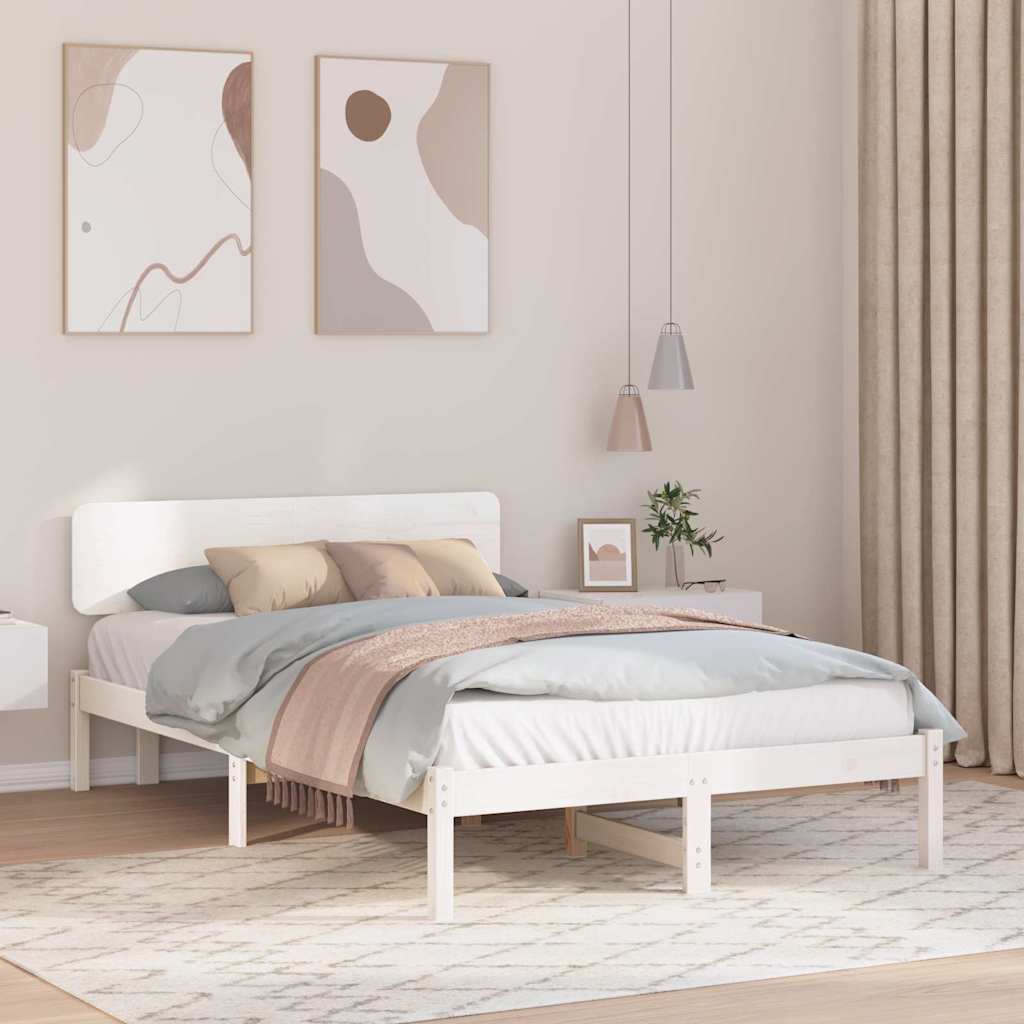 Sengestel med hovedgærde Hvid 120 x 200 cm Massiv fyrretræ