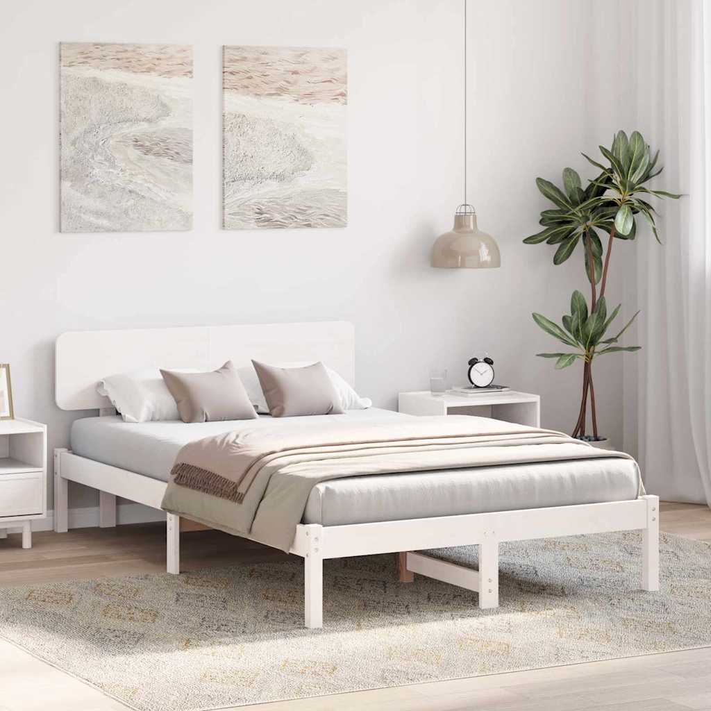 Sengestel med hovedgærde Hvid 140 x 190 cm Massiv fyrretræ