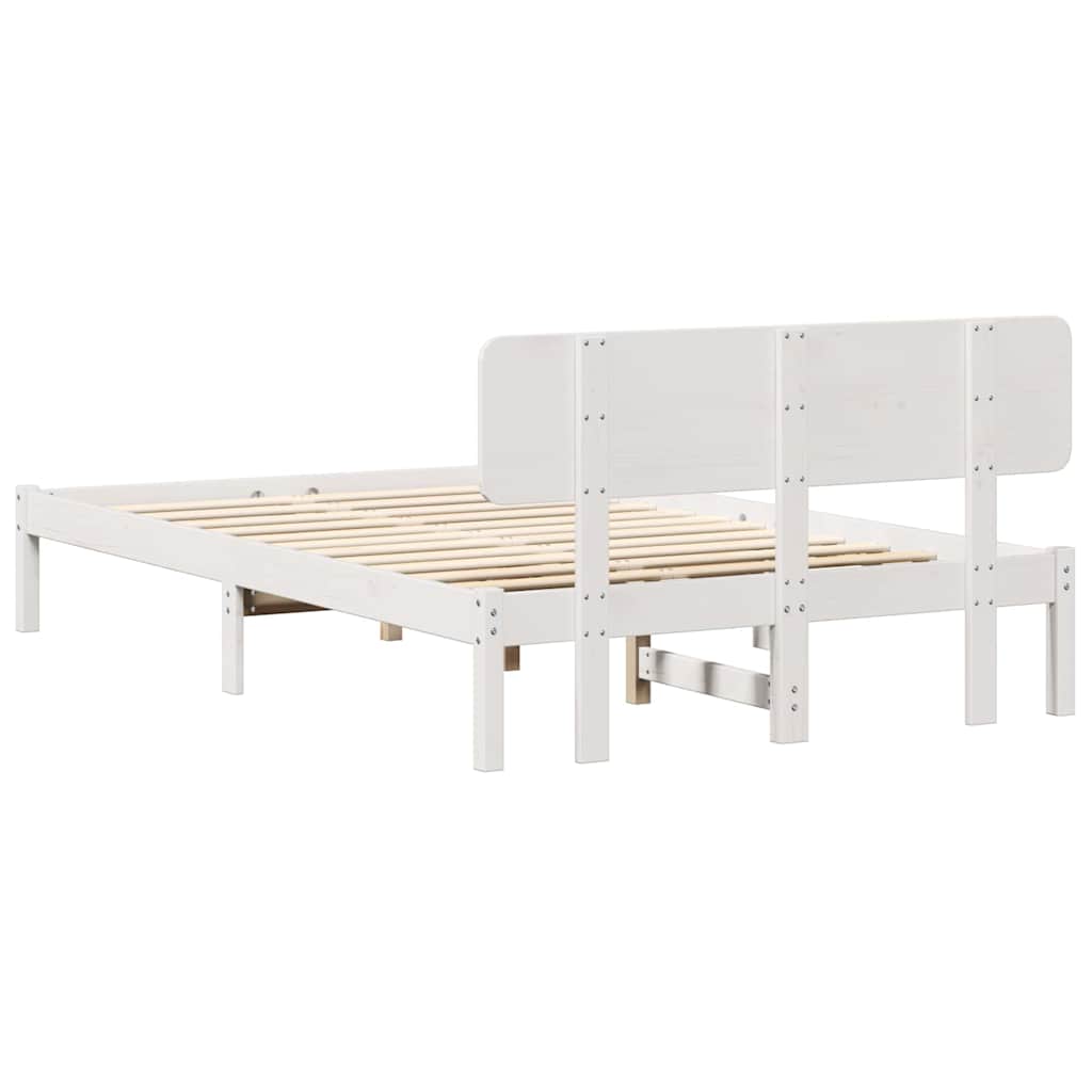 Sengestel med hovedgærde Hvid 135 x 190 cm Massiv fyrretræ