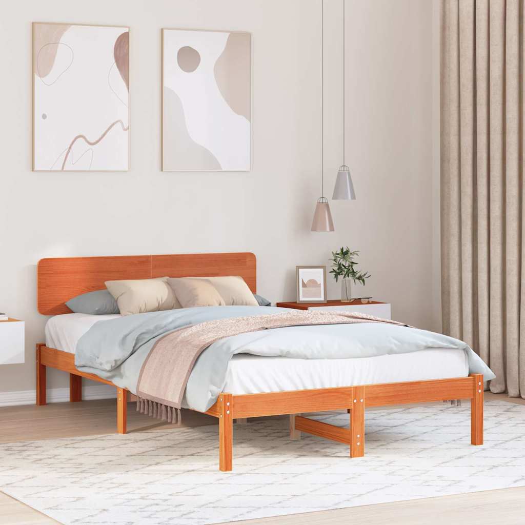 Sengestel med hovedgærde Voks brun 135 x 190 cm Massiv fyrretræ