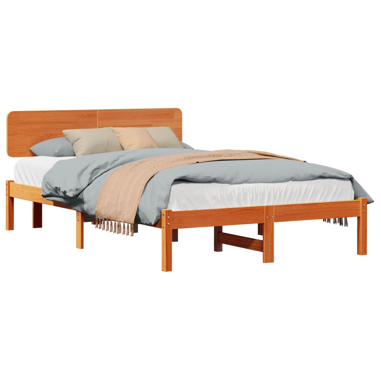 Sengestel med hovedgærde Voks brun 135 x 190 cm Massiv fyrretræ
