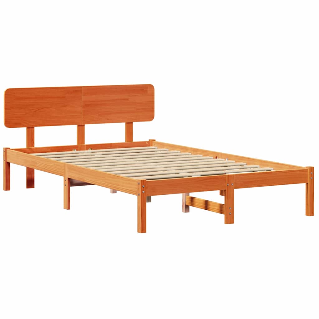 Sengestel med hovedgærde Voks brun 135 x 190 cm Massiv fyrretræ