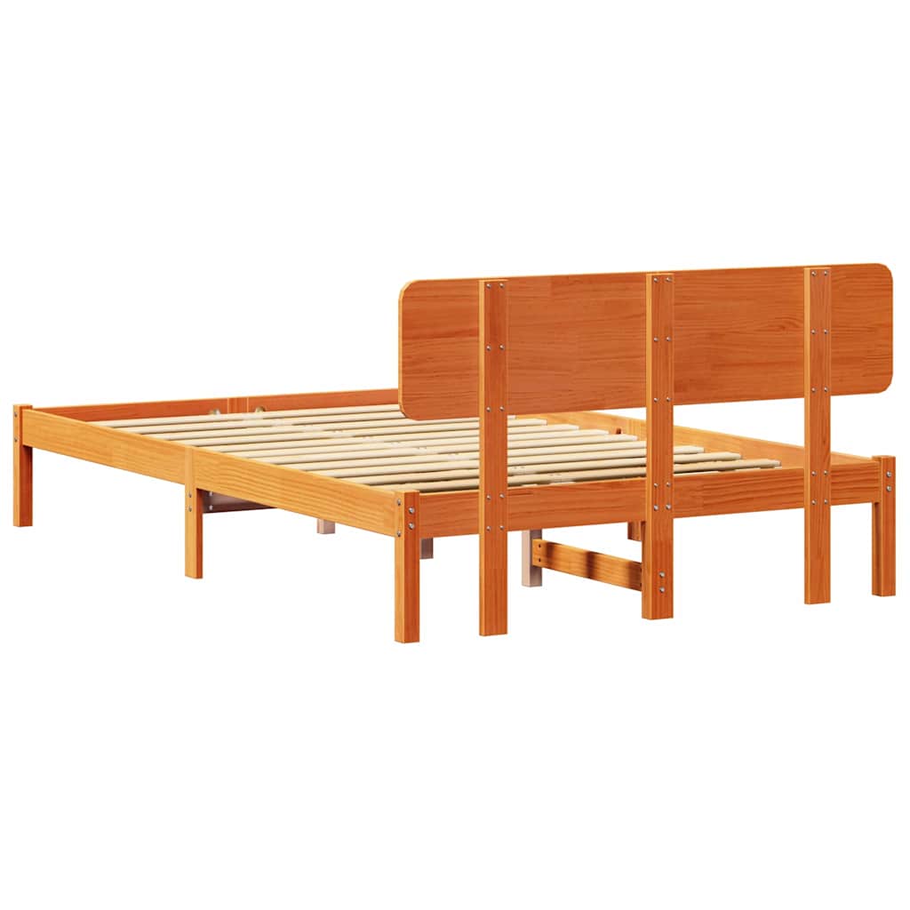 Sengestel med hovedgærde Voks brun 135 x 190 cm Massiv fyrretræ