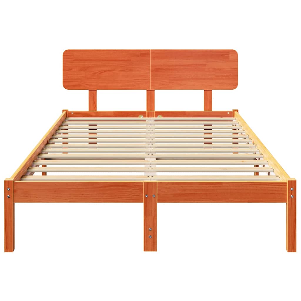 Sengestel med hovedgærde Voks brun 135 x 190 cm Massiv fyrretræ