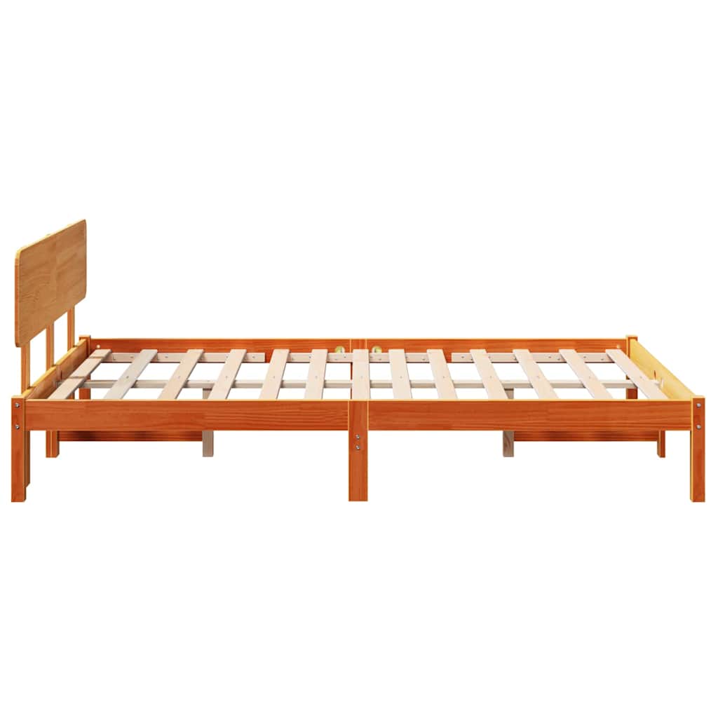 Sengestel med hovedgærde Voks brun 135 x 190 cm Massiv fyrretræ