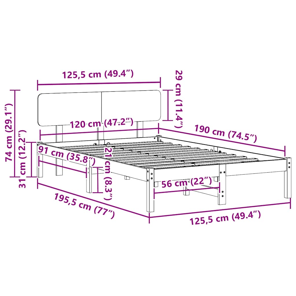 Sengestel Naturfarvet 120 x 190 cm Massiv fyrretræ