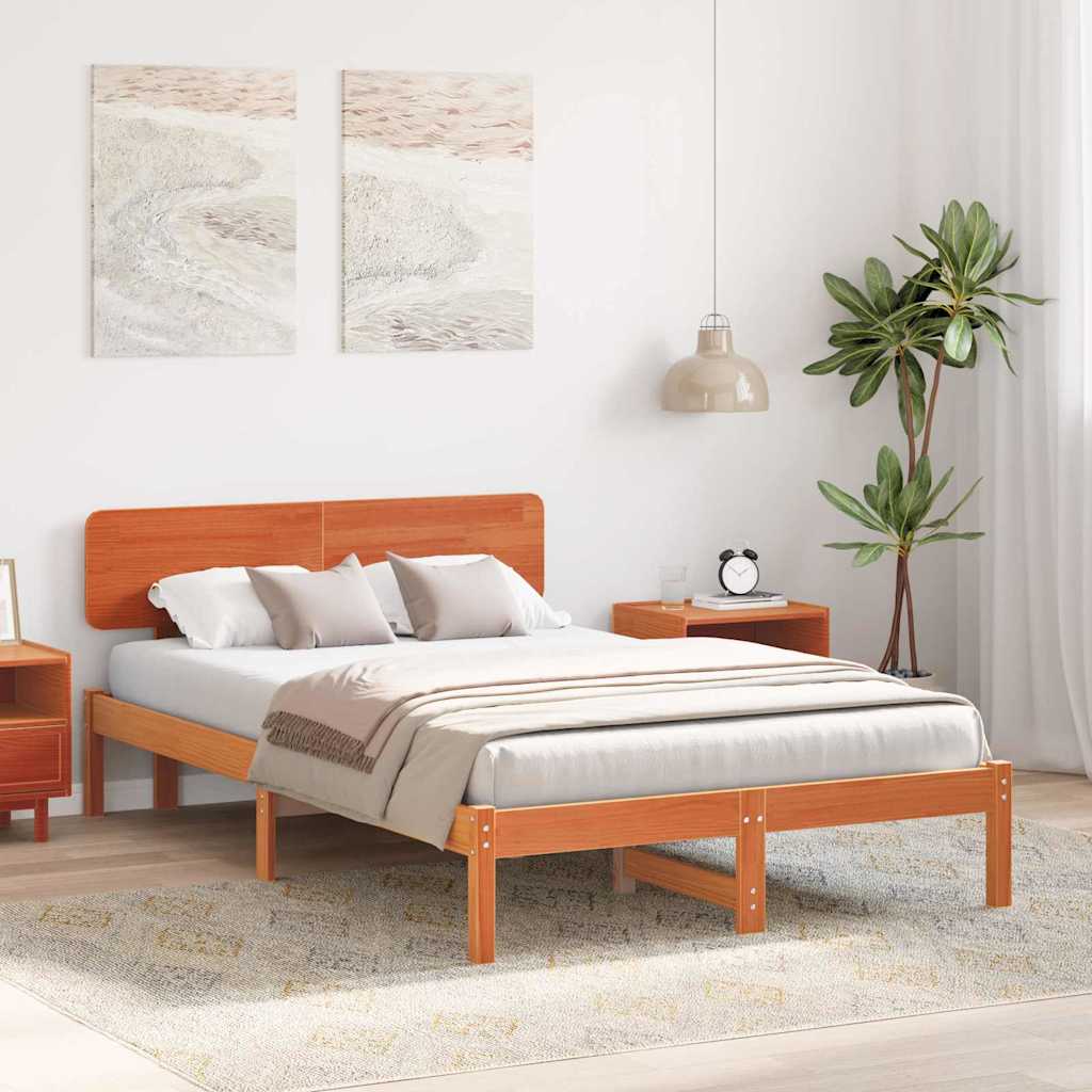 Sengestel med hovedgærde Voks brun 120 x 190 cm Massiv fyrretræ