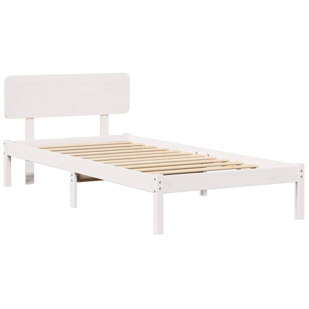 Sengestel med hovedgærde Hvid 100 x 200 cm Massiv fyrretræ