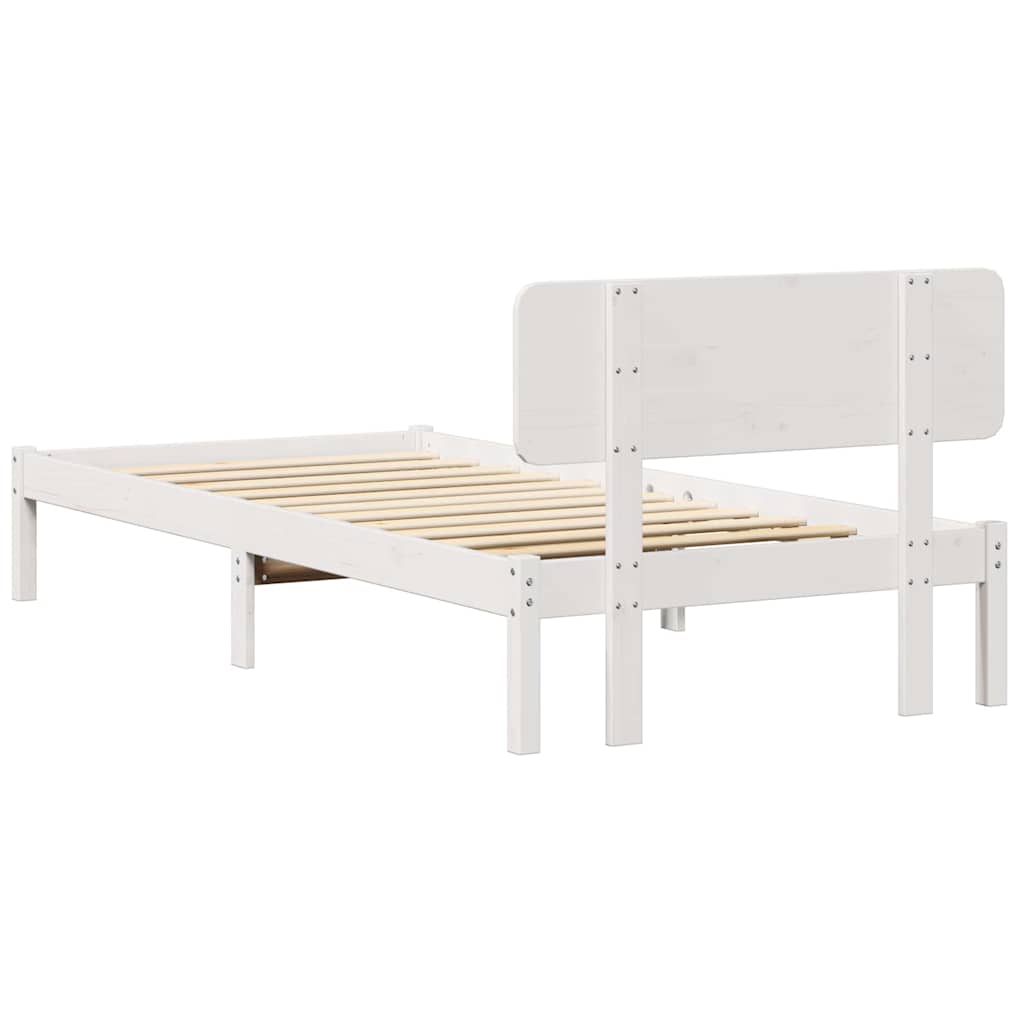 Sengestel med hovedgærde Hvid 100 x 200 cm Massiv fyrretræ