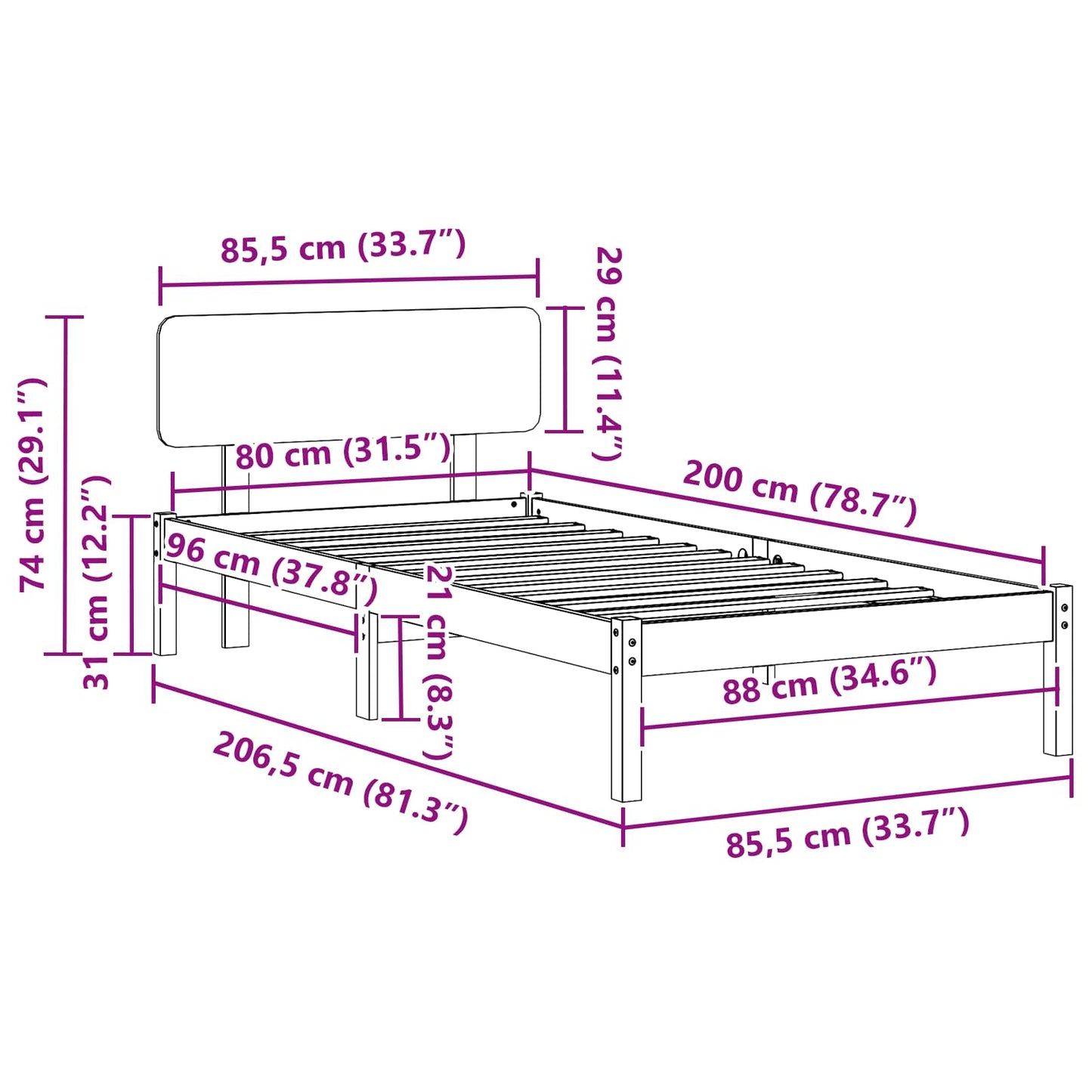 Sengestel Naturfarvet 80 x 200 cm Massiv fyrretræ