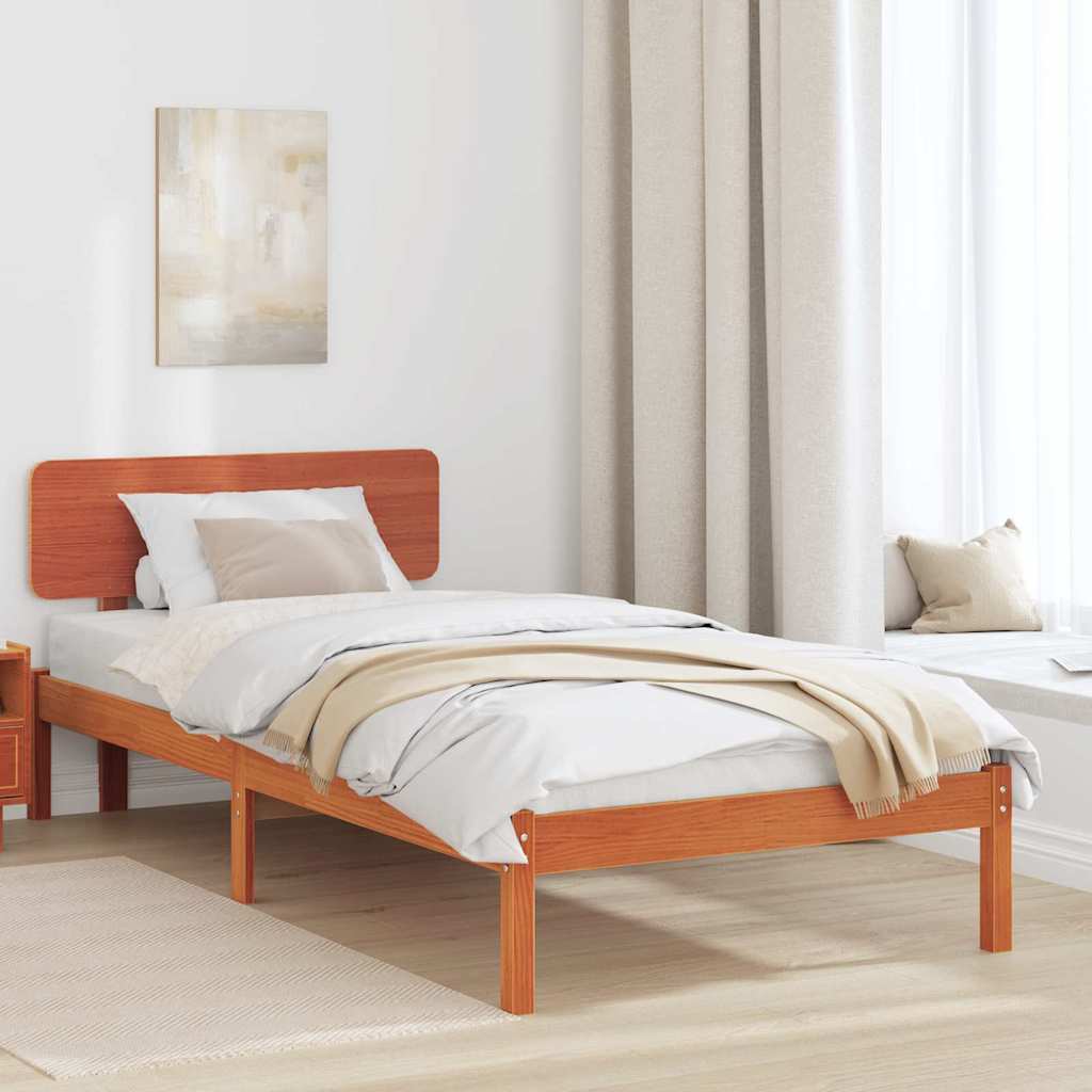 Sengestel med hovedgærde Voks brun 80 x 200 cm Massiv fyrretræ
