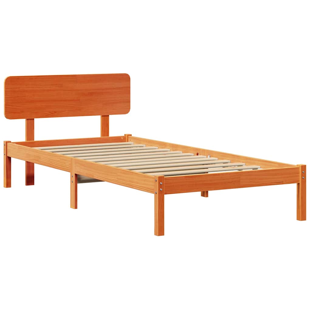 Sengestel med hovedgærde Voks brun 90 x 190 cm Massiv fyrretræ