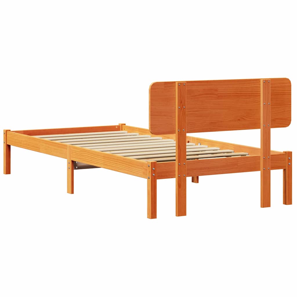Sengestel med hovedgærde Voks brun 90 x 190 cm Massiv fyrretræ