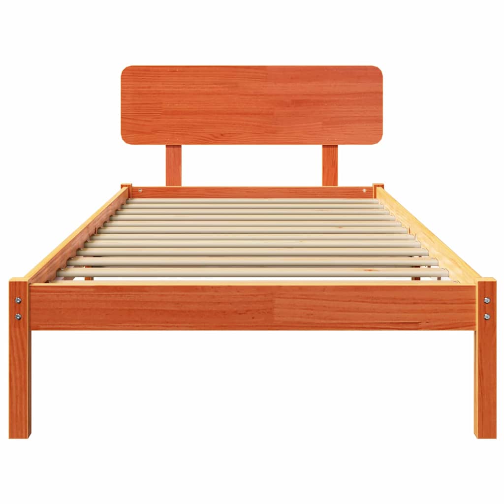 Sengestel med hovedgærde Voks brun 90 x 190 cm Massiv fyrretræ