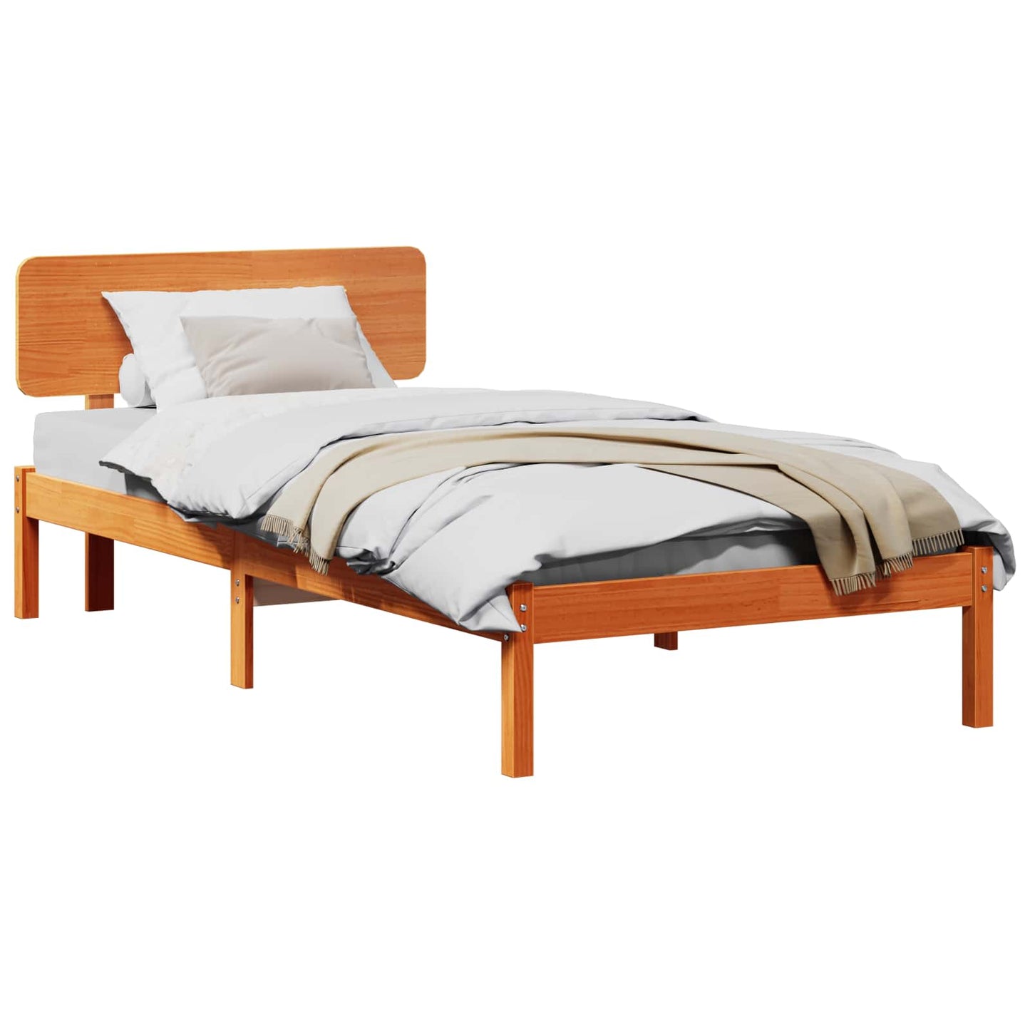 Sengestel med hovedgærde Voks brun 75 x 190 cm Massiv fyrretræ
