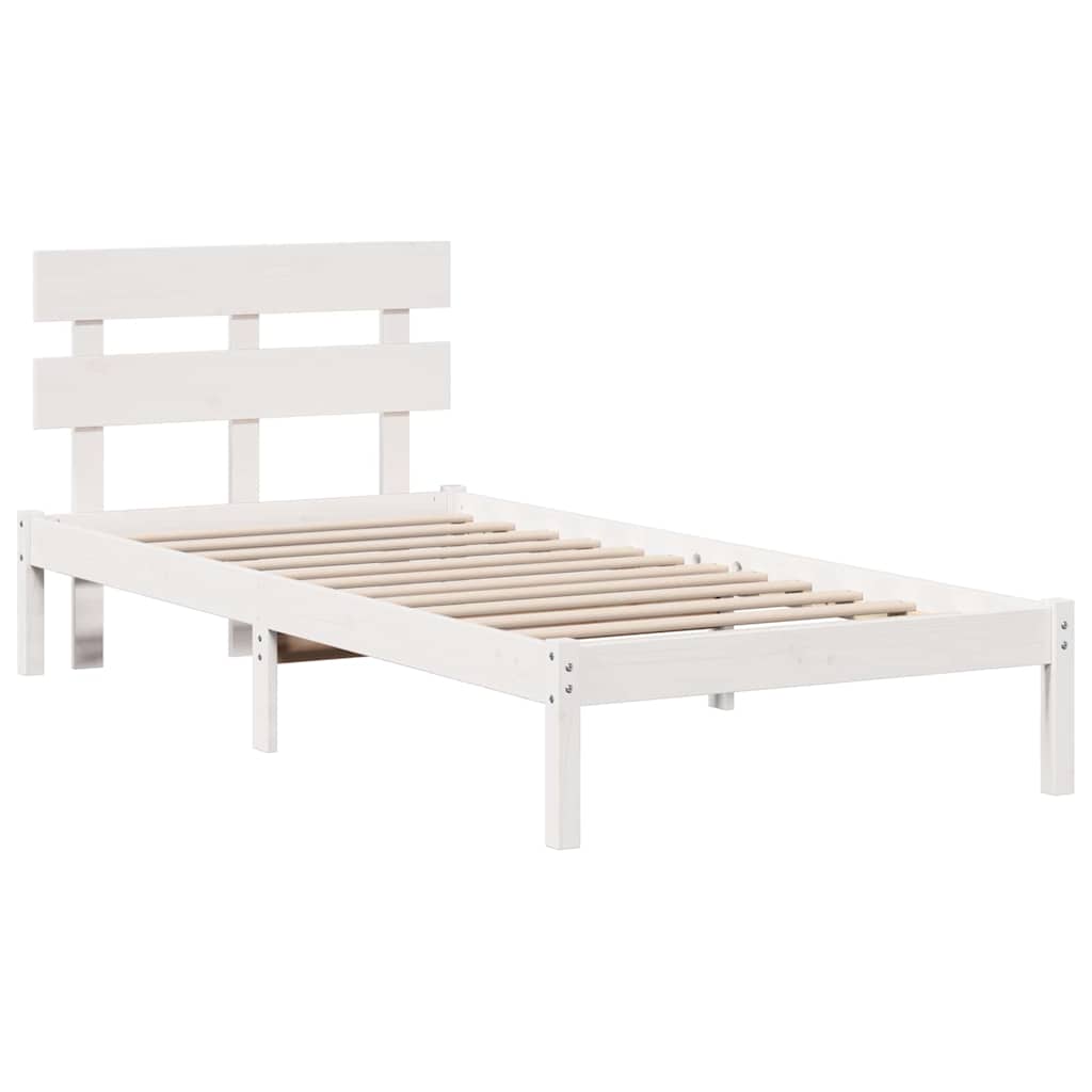 Sengestel med hovedgærde Hvid 80 x 200 cm Massivt fyrretræ