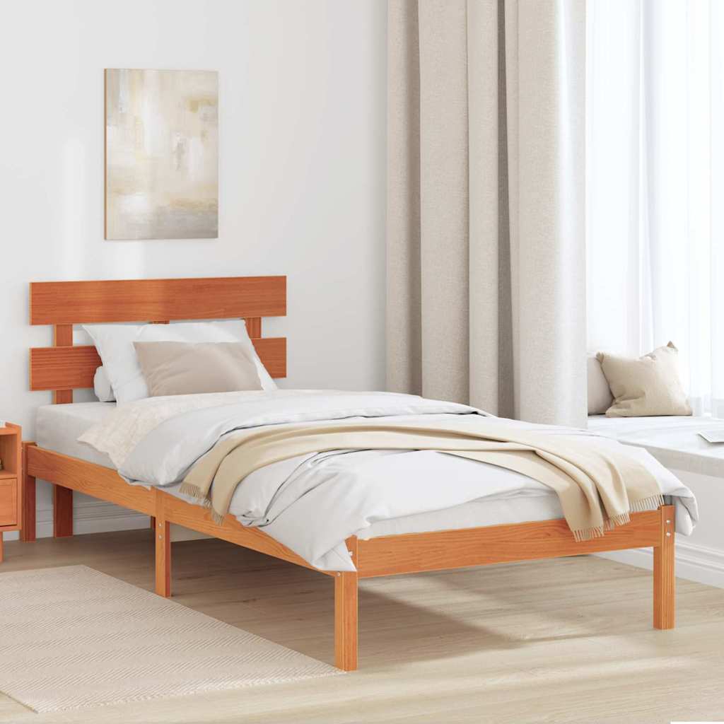 Sengestel med hovedgærde Brun 90 x 200 cm Massivt fyrretræ