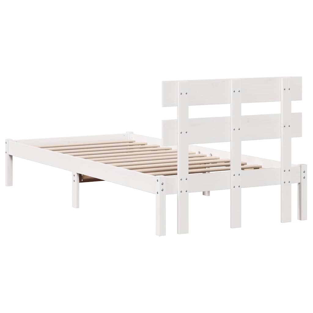 Sengestel med hovedgærde Hvid 75 x 190 cm Massivt fyrretræ