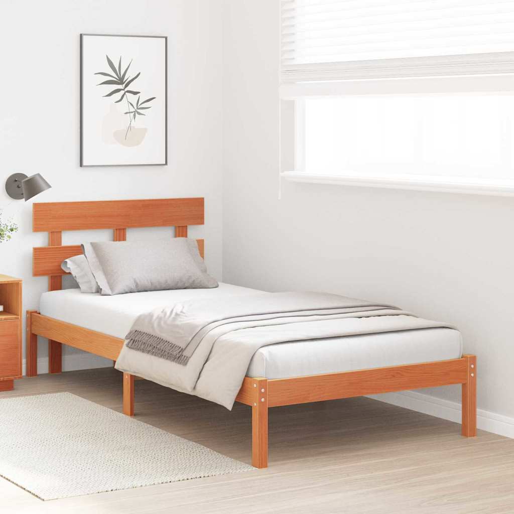 Sengestel med hovedgærde Brun 75 x 190 cm Massivt fyrretræ