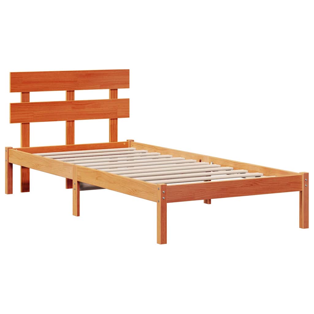 Sengestel med hovedgærde Brun 75 x 190 cm Massivt fyrretræ