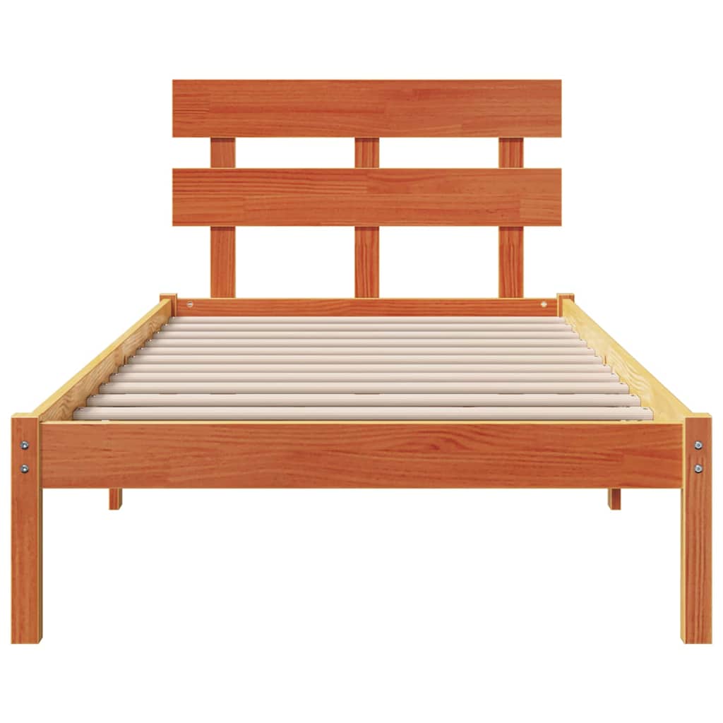 Sengestel med hovedgærde Brun 75 x 190 cm Massivt fyrretræ