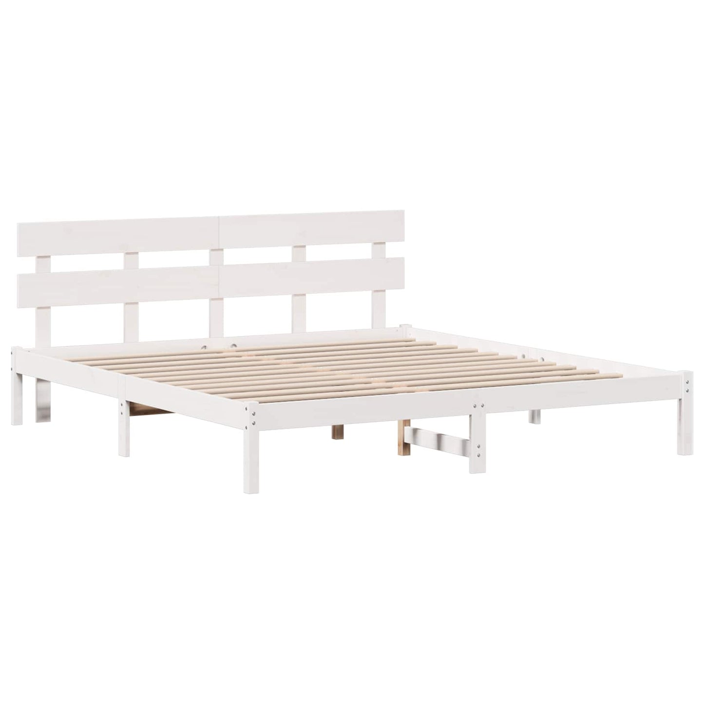 Sengestel med hovedgærde Hvid 200 x 200 cm Massivt fyrretræ