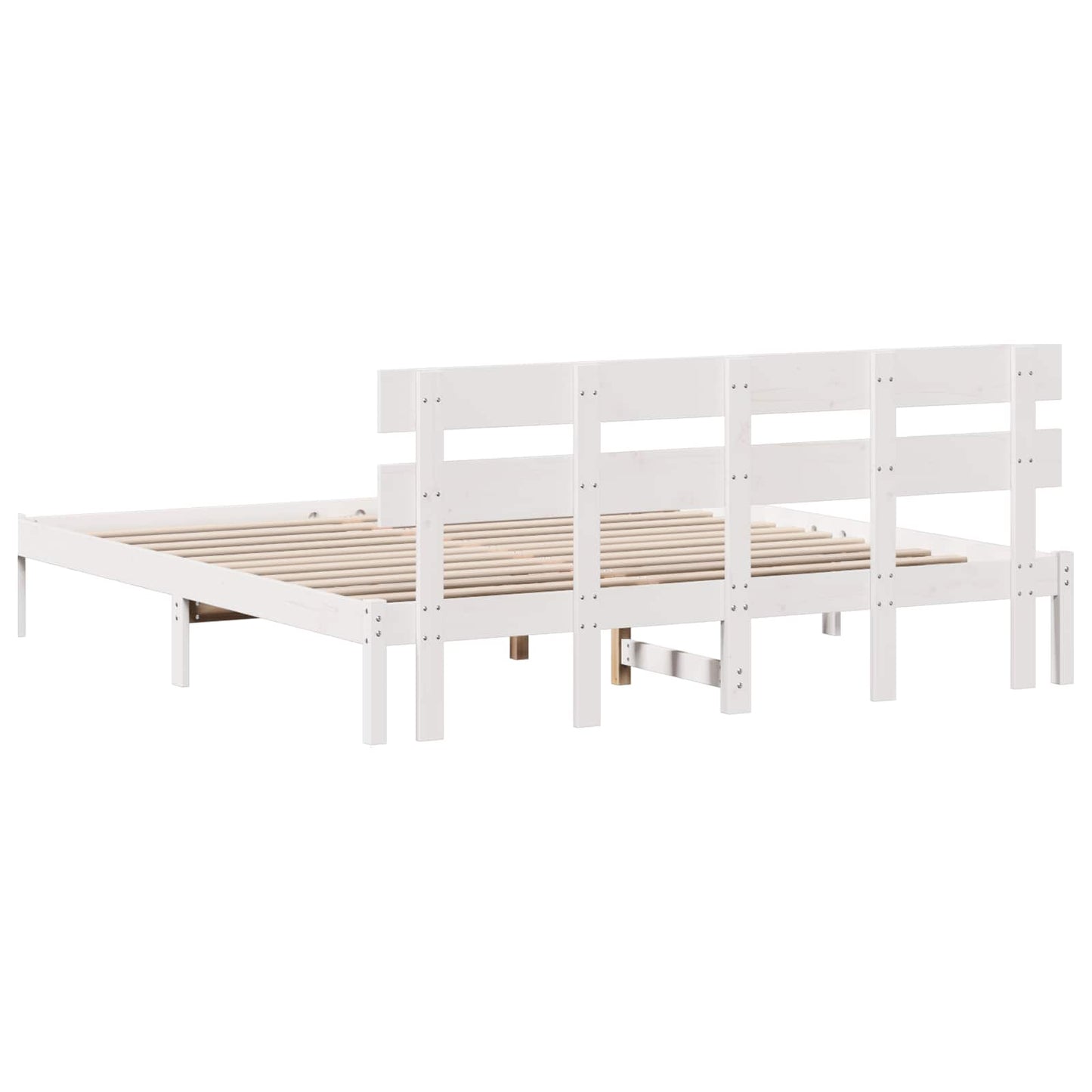 Sengestel med hovedgærde Hvid 200 x 200 cm Massivt fyrretræ
