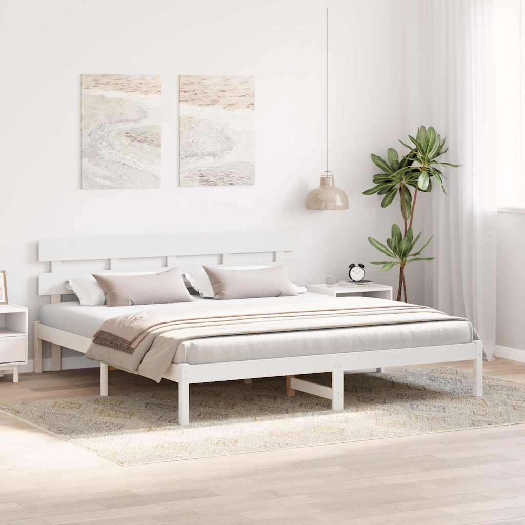 Sengestel med hovedgærde Hvid 180 x 200 cm Massivt fyrretræ