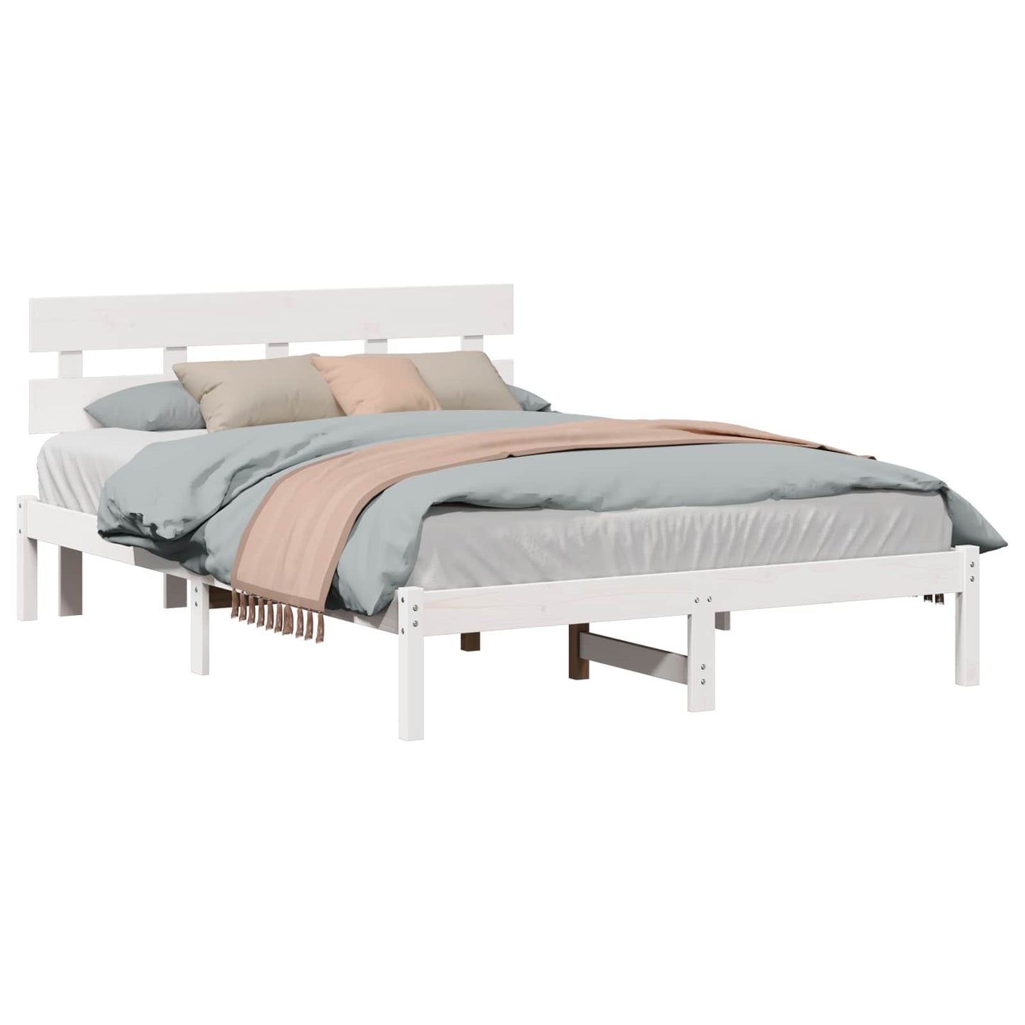 Sengestel med hovedgærde Hvid 150 x 200 cm Massivt fyrretræ