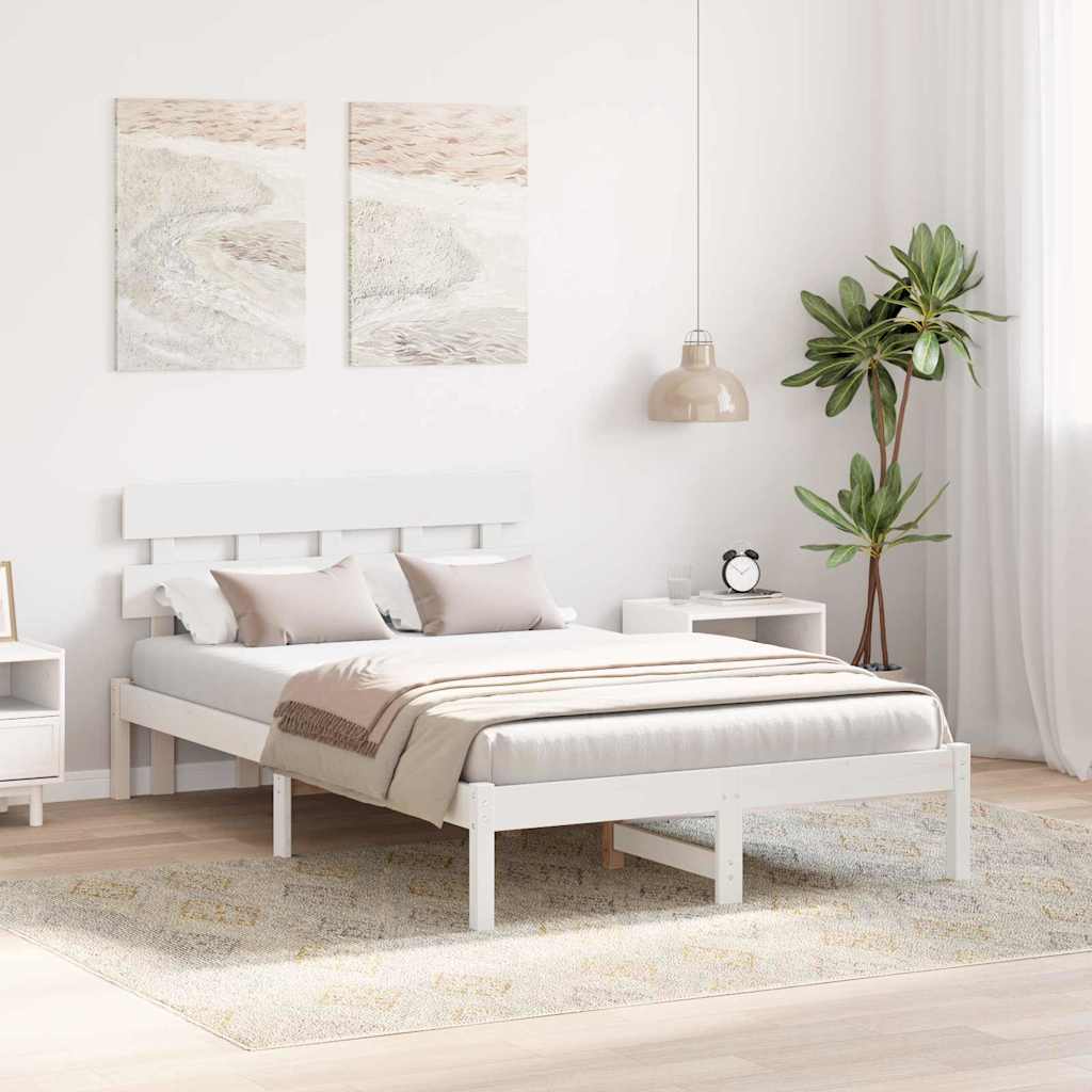 Sengestel med hovedgærde Hvid 120 x 190 cm Massivt fyrretræ